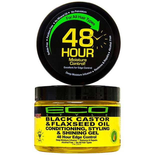 Eco Style 48hr Edge Control Black Castor & Flaxseed Oil Styling & Shining Gel 11oz