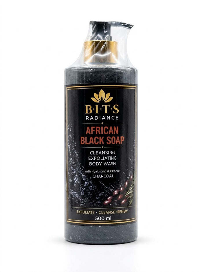 B.I.T.S Radiance African Black Soap Cleansing & Exfoliating Body Wash 500ml