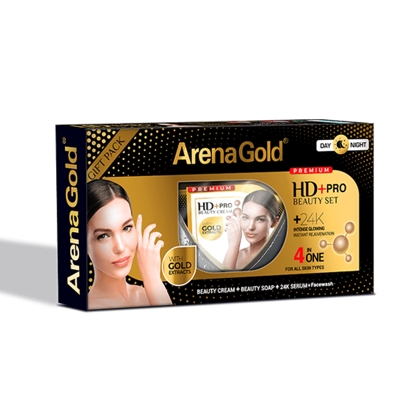 Arena Gold HD+Pro Beauty Set 4in1 Beauty Cream + 24k Serum +Soap+Face wash